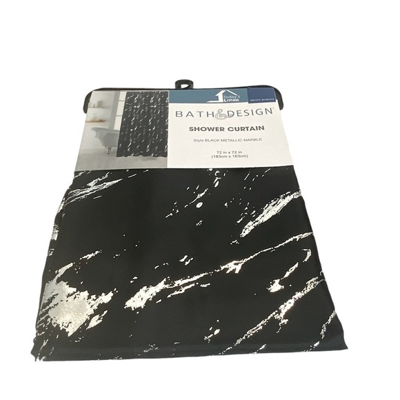 Today’s Living Black Marble Metallic Silver Fabric Shower Curtain  72 in X 72 in - Picture 8 of 16